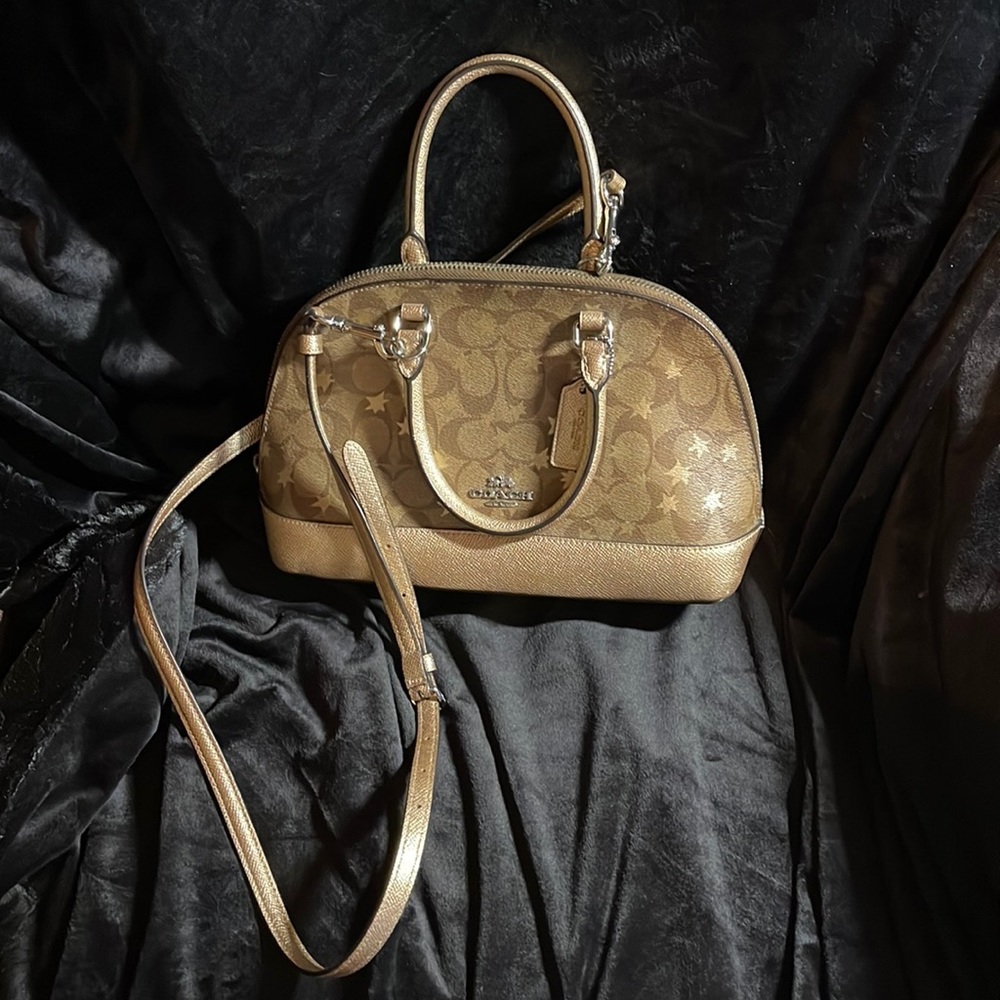 Pre-Loved Coach Mini-Sierra Satchel in Signature Tan Canvas with Pop Star Print